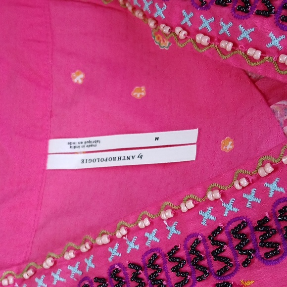 Anthropologie Raquel Long Sleeve Beaded Embroidered Mini Wrap Dress Pink M - Picture 7 of 17
